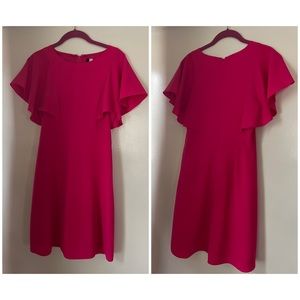 Hot pink dress with flutter sleeves - professional / date night / wedding guest